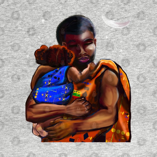 The best Father’s Day gifts 2022 Father and child wearing traditional kinte cloth- Super hero dad -  Strong muscular black man cradling a baby by Artonmytee